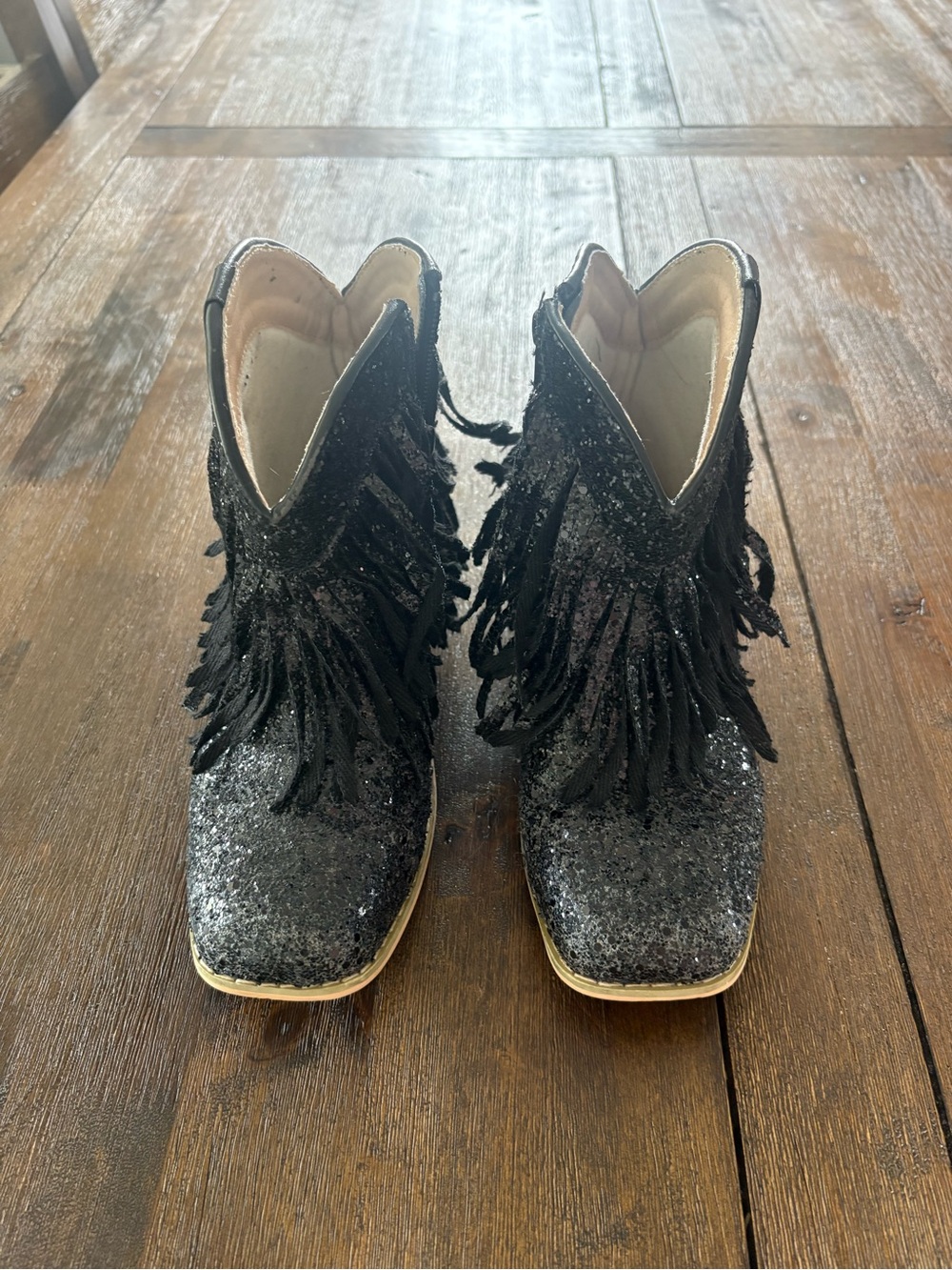 Girls Size 4 Black Fringe Glitter Ankle Boots